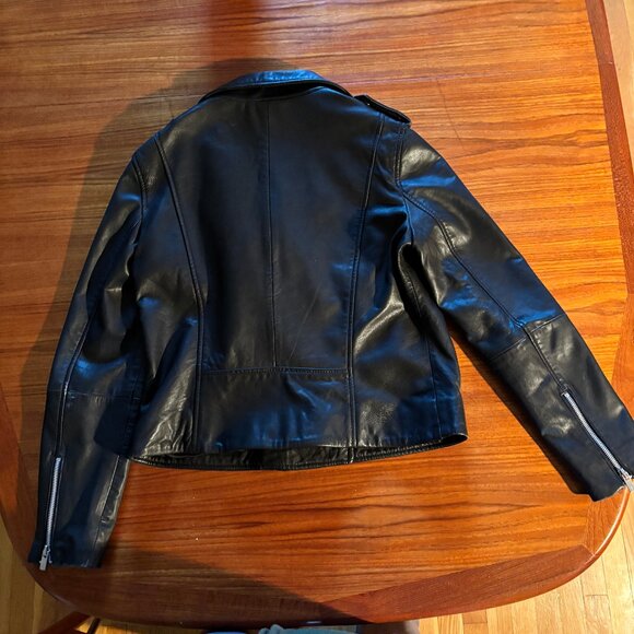 Mango Black Leather Moto Jacket LIKE NEW SHEEP LEATHER size Large - Picture 5 of 9